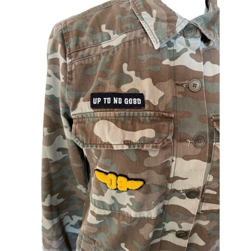 Camo Print Button Down Shirt Jacket with Patches, Military Style, Casual Small - Picture 6 of 14